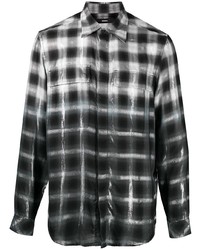 Мужская черно-белая рубашка с длинным рукавом в шотландскую клетку от Diesel