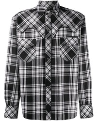 Мужская черно-белая рубашка с длинным рукавом в шотландскую клетку от Dolce & Gabbana