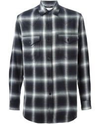 Мужская черно-белая рубашка с длинным рукавом в шотландскую клетку от Saint Laurent