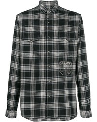 Мужская черно-белая рубашка с длинным рукавом в шотландскую клетку от Valentino