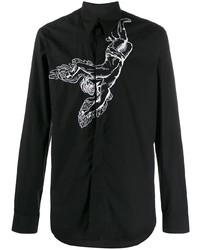 Мужская черно-белая рубашка с длинным рукавом с вышивкой от Givenchy