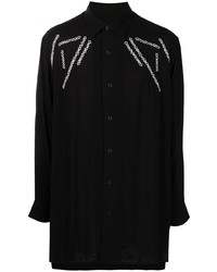 Мужская черно-белая рубашка с длинным рукавом с вышивкой от Yohji Yamamoto