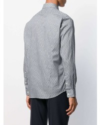 Мужская черно-белая рубашка с длинным рукавом с геометрическим рисунком от BOSS HUGO BOSS