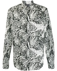 Черно-белая рубашка с длинным рукавом с леопардовым принтом