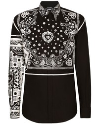 Мужская черно-белая рубашка с длинным рукавом с "огурцами" от Dolce & Gabbana