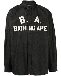 Мужская черно-белая рубашка с длинным рукавом с принтом от A Bathing Ape