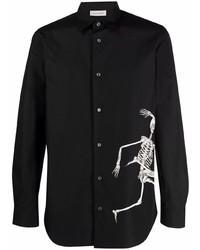 Мужская черно-белая рубашка с длинным рукавом с принтом от Alexander McQueen