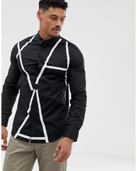 Мужская черно-белая рубашка с длинным рукавом с принтом от Armani Exchange