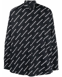 Мужская черно-белая рубашка с длинным рукавом с принтом от Balenciaga