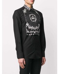Мужская черно-белая рубашка с длинным рукавом с принтом от Dolce & Gabbana