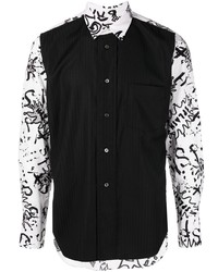 Мужская черно-белая рубашка с длинным рукавом с принтом от Black Comme Des Garçons