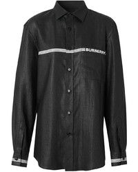 Мужская черно-белая рубашка с длинным рукавом с принтом от Burberry