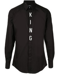 Мужская черно-белая рубашка с длинным рукавом с принтом от Dolce & Gabbana