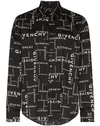 Мужская черно-белая рубашка с длинным рукавом с принтом от Givenchy