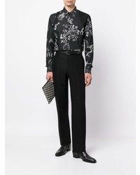 Мужская черно-белая рубашка с длинным рукавом с принтом от Alexander McQueen