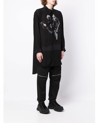 Мужская черно-белая рубашка с длинным рукавом с принтом от Yohji Yamamoto