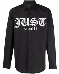 Мужская черно-белая рубашка с длинным рукавом с принтом от Just Cavalli