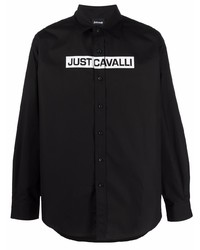 Мужская черно-белая рубашка с длинным рукавом с принтом от Just Cavalli
