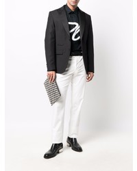 Мужская черно-белая рубашка с длинным рукавом с принтом от Philipp Plein