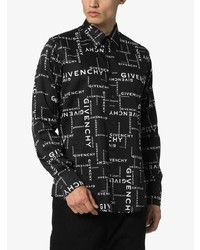 Мужская черно-белая рубашка с длинным рукавом с принтом от Givenchy