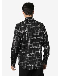 Мужская черно-белая рубашка с длинным рукавом с принтом от Givenchy