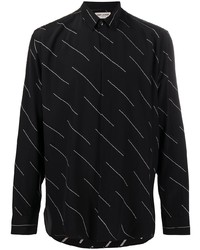 Мужская черно-белая рубашка с длинным рукавом с принтом от Saint Laurent