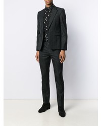 Мужская черно-белая рубашка с длинным рукавом с принтом от Saint Laurent