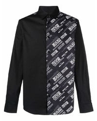 Мужская черно-белая рубашка с длинным рукавом с принтом от VERSACE JEANS COUTURE
