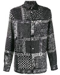 Мужская черно-белая рубашка с длинным рукавом с принтом от Versace