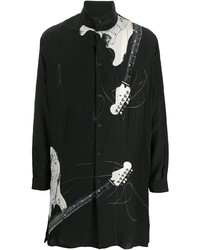 Мужская черно-белая рубашка с длинным рукавом с принтом от Yohji Yamamoto