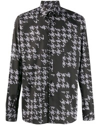 Мужская черно-белая рубашка с длинным рукавом с узором "гусиные лапки" от Karl Lagerfeld
