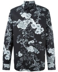 Мужская черно-белая рубашка с длинным рукавом с цветочным принтом от Dolce & Gabbana