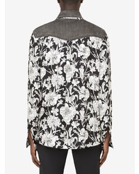 Мужская черно-белая рубашка с длинным рукавом с цветочным принтом от Dolce & Gabbana