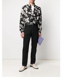 Мужская черно-белая рубашка с длинным рукавом с цветочным принтом от Tom Ford
