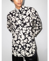Мужская черно-белая рубашка с длинным рукавом с цветочным принтом от Tom Ford