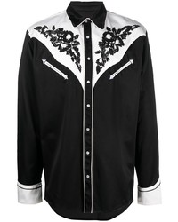 Мужская черно-белая рубашка с длинным рукавом с цветочным принтом от Kenzo