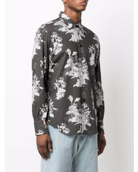 Мужская черно-белая рубашка с длинным рукавом с цветочным принтом от Billionaire