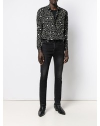 Мужская черно-белая рубашка с длинным рукавом со звездами от Saint Laurent