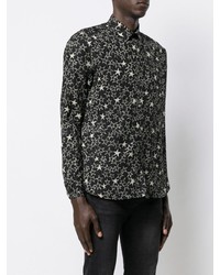 Мужская черно-белая рубашка с длинным рукавом со звездами от Saint Laurent