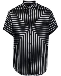 Мужская черно-белая рубашка с коротким рукавом в вертикальную полоску от Emporio Armani