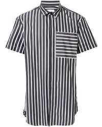 Мужская черно-белая рубашка с коротким рукавом в вертикальную полоску от Strateas Carlucci
