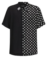 Мужская черно-белая рубашка с коротким рукавом в горошек от Dolce & Gabbana