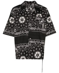 Черно-белая рубашка с коротким рукавом с "огурцами"