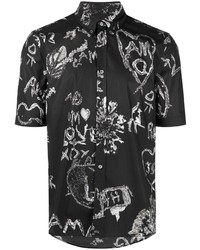Мужская черно-белая рубашка с коротким рукавом с принтом от Alexander McQueen