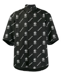 Мужская черно-белая рубашка с коротким рукавом с принтом от Balenciaga