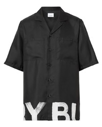 Мужская черно-белая рубашка с коротким рукавом с принтом от Burberry