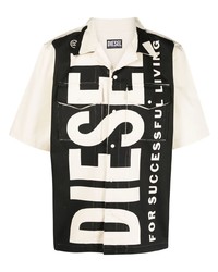 Мужская черно-белая рубашка с коротким рукавом с принтом от Diesel
