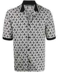 Мужская черно-белая рубашка с коротким рукавом с принтом от Dolce & Gabbana