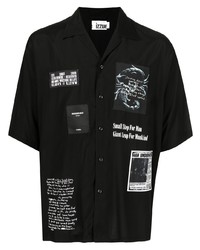 Мужская черно-белая рубашка с коротким рукавом с принтом от Izzue