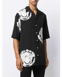 Мужская черно-белая рубашка с коротким рукавом с принтом от Versace